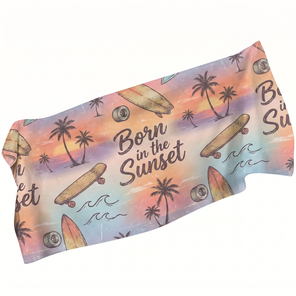 Lawless Row "Born in the Sunset" Beach Towel | Retro Surf Skate Sunset Towel