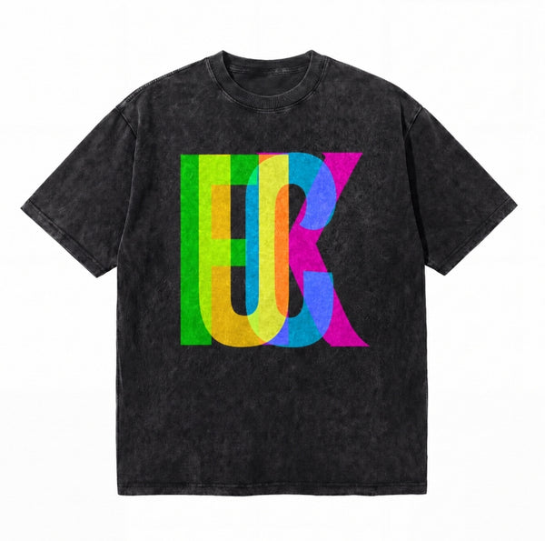 Vintage Acid Wash Rainbow Glitch FCK Bold Letter Graphic Tee LGBTQ Oversized Punk Street T-Shirt