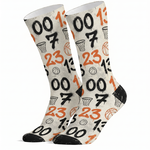 Lawless Row Graffiti Basketball Number Crew Socks | 23/00/07 Streetwear Socks
