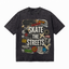 Vintage Acid Wash Skate The Streets Sticker Bomb Collage Graphic Tee | Retro Skateboarding Unisex Oversized Heavy Cotton Streetwear T-Shirt