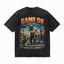 Game On Pickleball Battle Washed Black Oversized T-Shirt | Retro Gamer Sport Mashup Tee