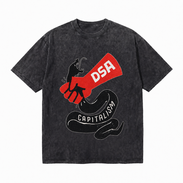 Vintage Acid Wash DSA Fist Crush Capitalism Snake Graphic Tee Anti-Capitalist Oversized Punk Street T-Shirt