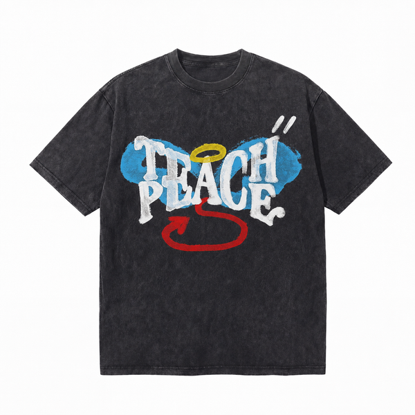 LAWLESSROW Teach Peace Halo Devil Arrow Contrast Text Vintage Tee