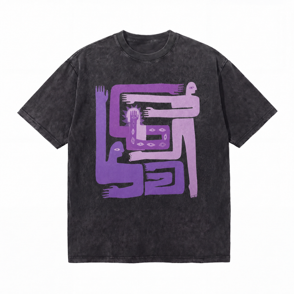 LAWLESSROW Abstract Figures Vintage Acid Wash Tee