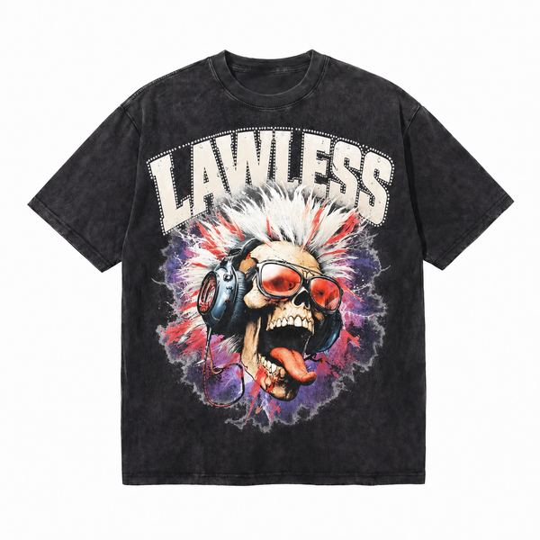LAWLESSROW Punk Skull Vintage Acid Wash Tee