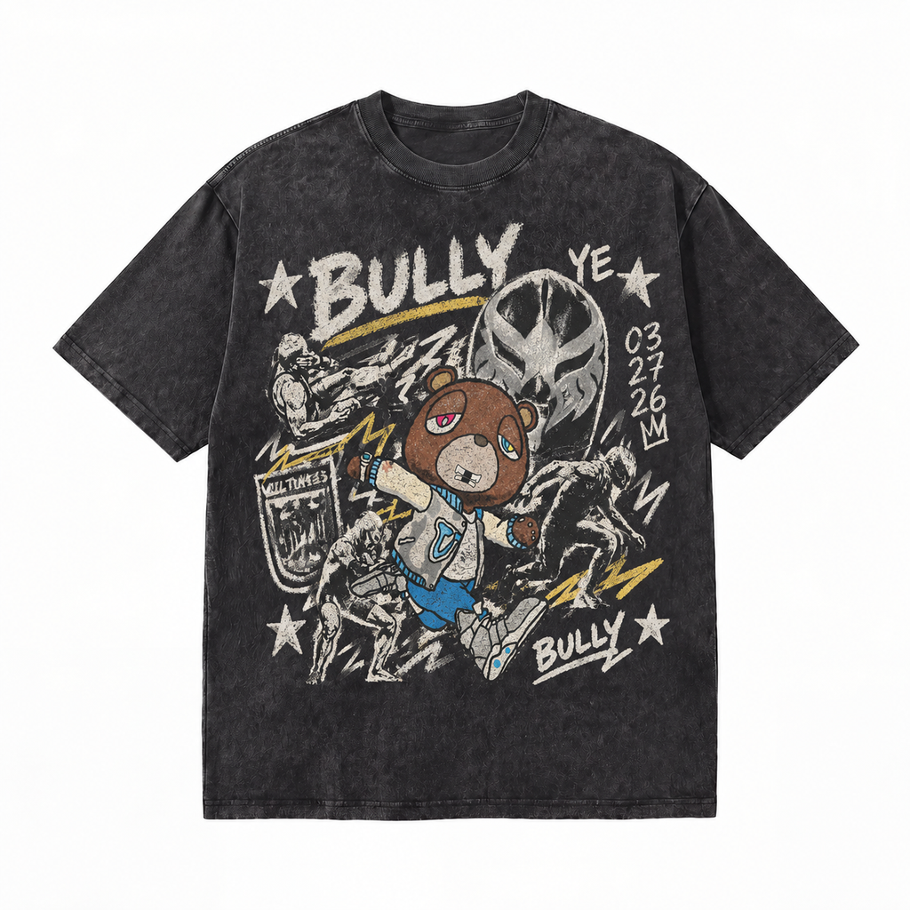 LAWLESSROW kanye west BULLY Vintage Black Acid Wash Tee