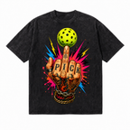 Vintage Acid Wash Pickleball Middle Finger Graphic Tee | Funny Pickleball Unisex Oversized Heavy Cotton Streetwear T-Shirt