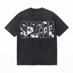 Vintage Acid Wash Skate Inline Photo Graphic Tee | Black White Skatepark Action Unisex Oversized Heavy Cotton Streetwear T-Shirt