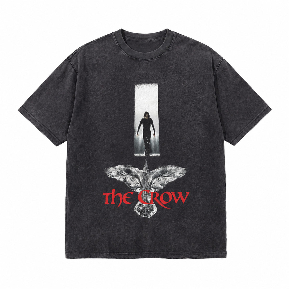 LAWLESSROW The Crow Figure Bird Graphic Vintage Acid Wash Tee