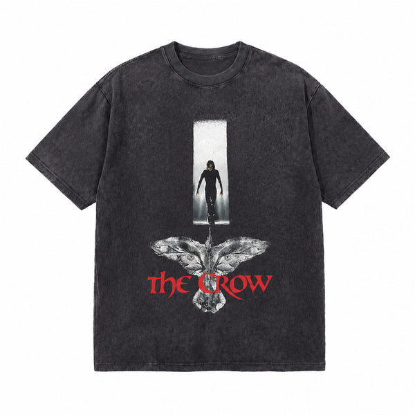 LAWLESSROW The Crow Figure Bird Graphic Vintage Acid Wash Tee