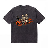 LAWLESSROW Skeleton Pumpkin Bath Vintage Acid Wash Tee