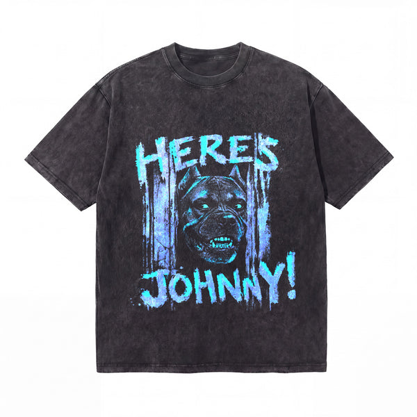 LAWLESSROW Heres Johnny Dog Door Vintage Acid Wash Tee