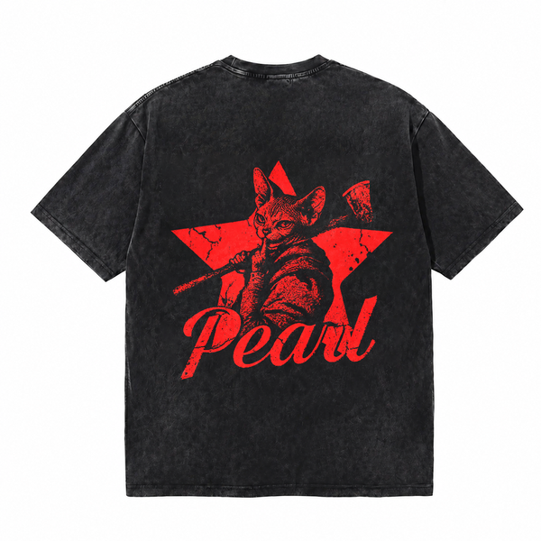 LAWLESSROW Pearl Axe Cat Vintage Acid Wash Tee - hover