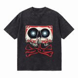 LAWLESSROW Cassette Skull Crossbones Vintage Acid Wash Tee