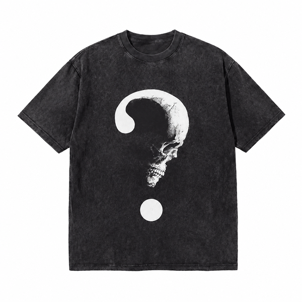 LAWLESSROW Question Mark Skull Profile Vintage Acid Wash Tee
