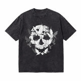 LAWLESSROW Dove Flock Skull Vintage Acid Wash Tee