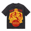 LAWLESSROW Dance With The Devil Dancing Cats Vintage Acid Wash Tee
