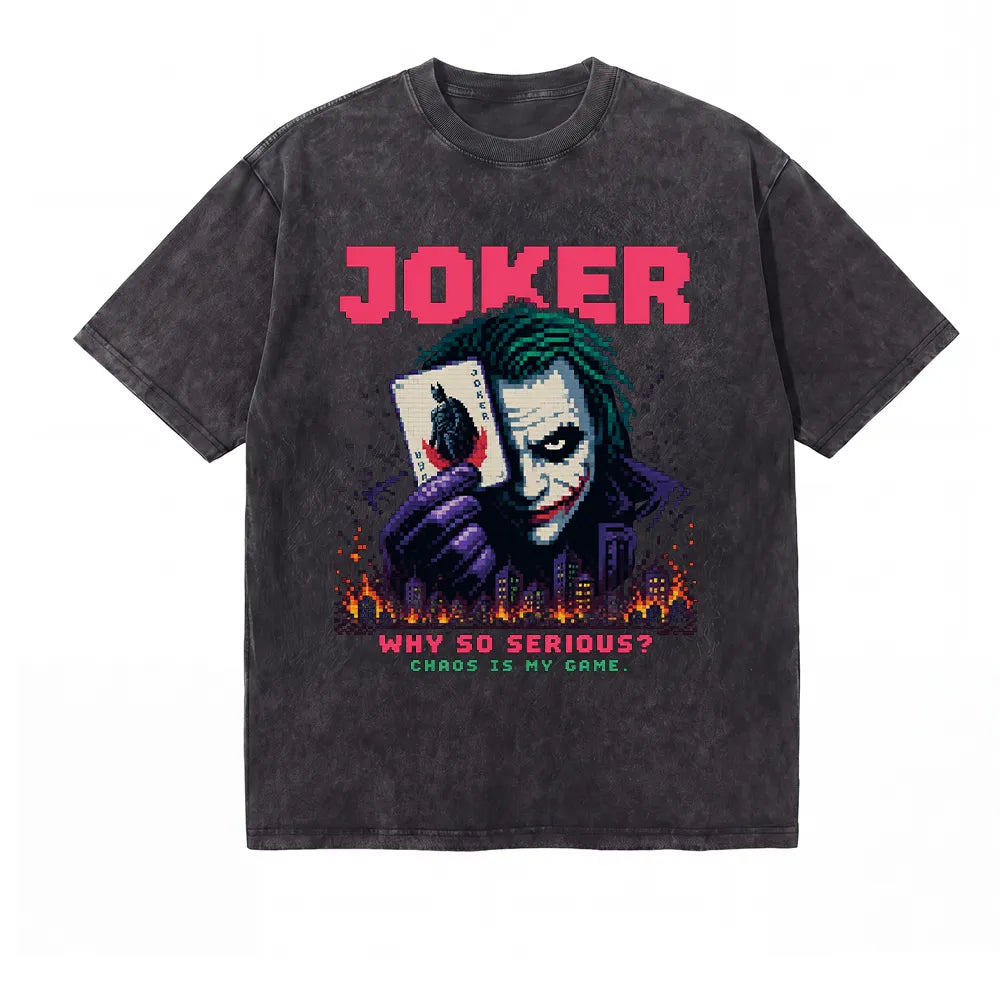 LAWLESSROW Pixel Joker Chaos Is My Game Vintage Acid Wash Tee