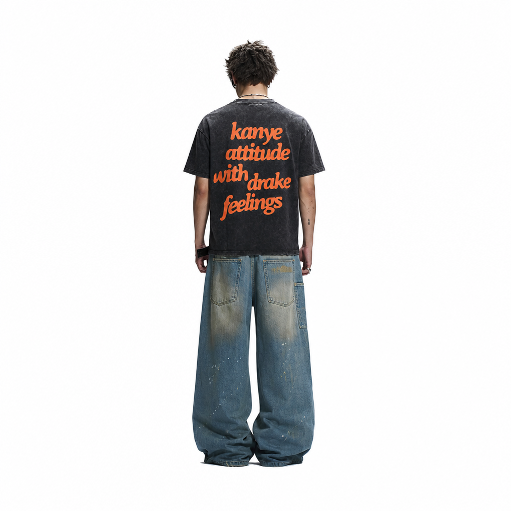 LAWLESSROW KANYE AND DRAKE Black Vintage Acid Wash Tee