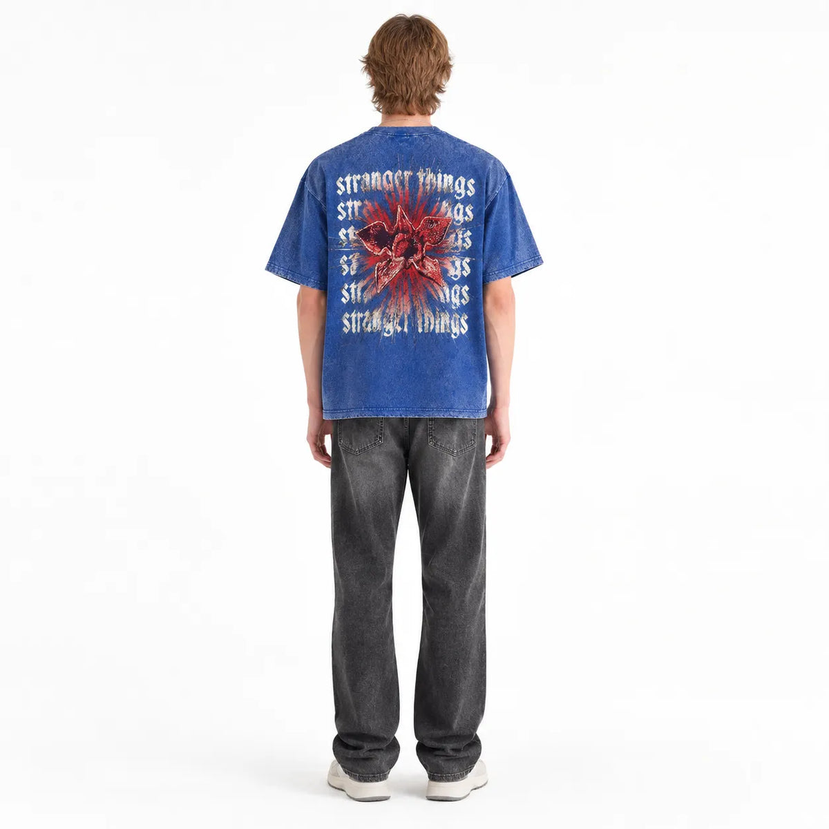 LAWLESSROW Stranger Things Demogorgon Gothic Text Vintage Acid Wash Tee