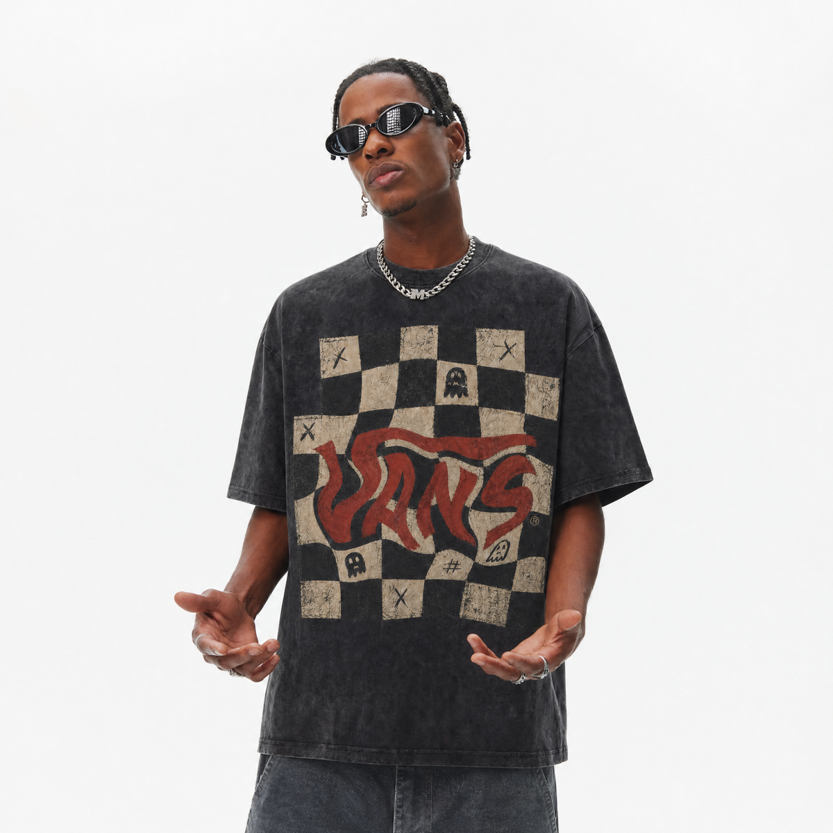 LAWLESSROW Ghost Check Tee | Vintage Washed Streetwear