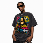 Lawless Row "Smile While You Grind" Mona Lisa Skate Washed Black Oversized Tee