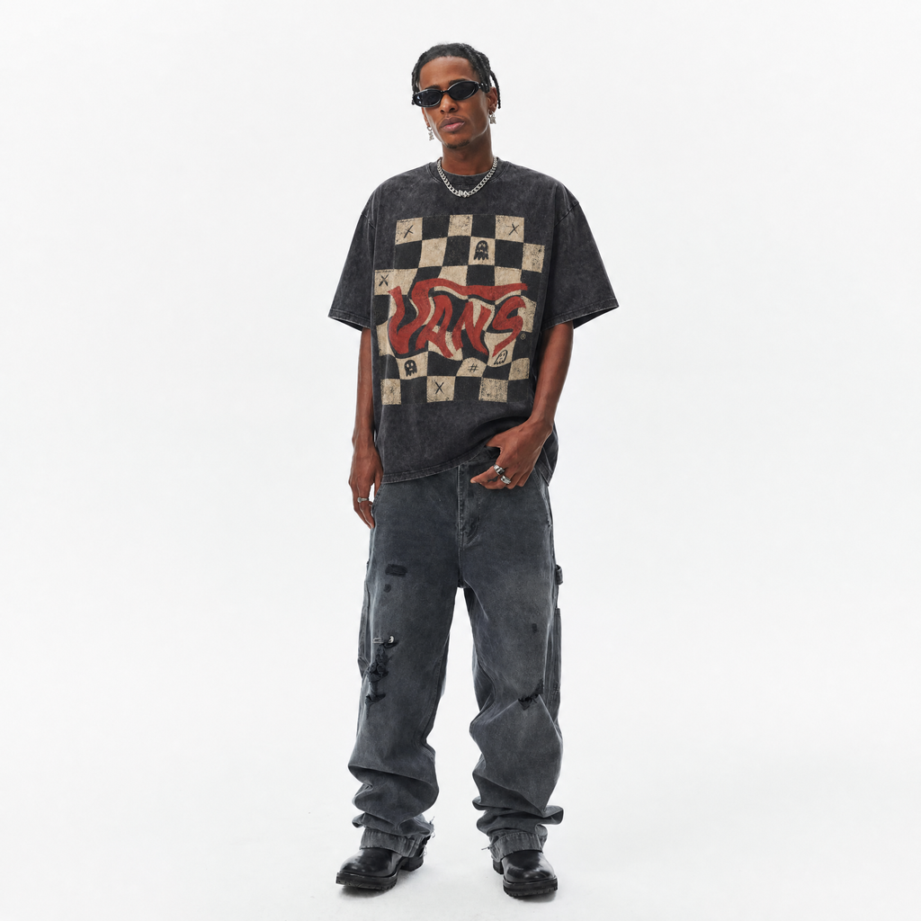 Lawless Row Vans Ghost Check Tee | Vintage Washed Streetwear