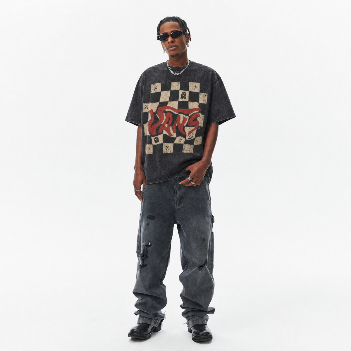 LAWLESSROW Ghost Check Tee | Vintage Washed Streetwear