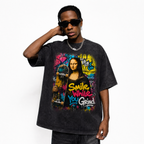 Lawless Row "Smile While You Grind" Mona Lisa Skate Washed Black Oversized Tee