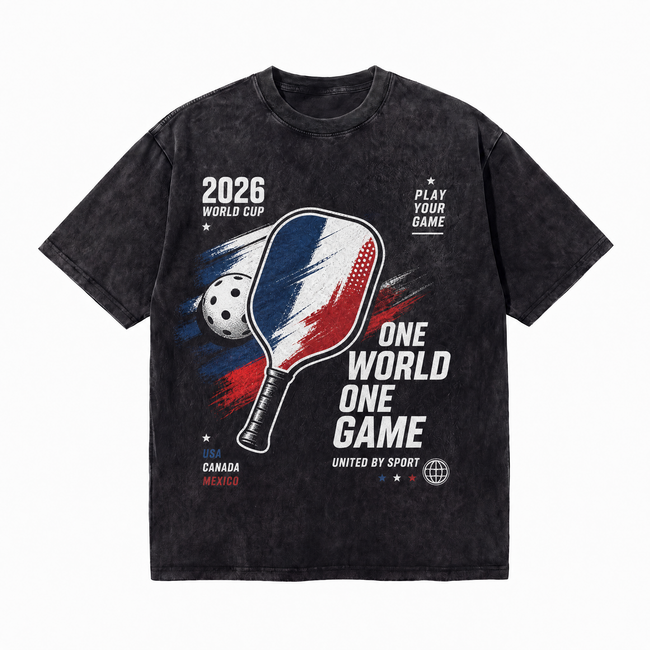 Vintage Acid Wash 2026 World Cup Pickleball One World One Game USA Canada Mexico Oversized Graphic T-Shirt Hover Image