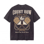 Black t-shirt with crossed pickleball paddles, crown graphic, and 'Court Row' text on back