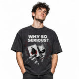 LAWLESSROW Joker Batman Card Why So Serious Vintage Acid Wash Tee