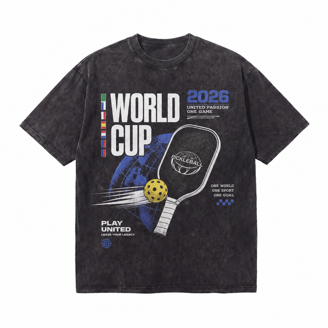 Vintage Acid Wash Pickleball World Cup 2026 Play United Oversized Graphic T-Shirt Hover Image