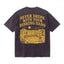 Black graphic T-shirt with yellow print of two people playing pickleball in a desert scene and text 'Never Drink With Your Dinking Hand'.