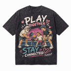 Vintage Acid Wash Play Together Stay Connected Family Pickleball Oversized Graphic T-Shirt