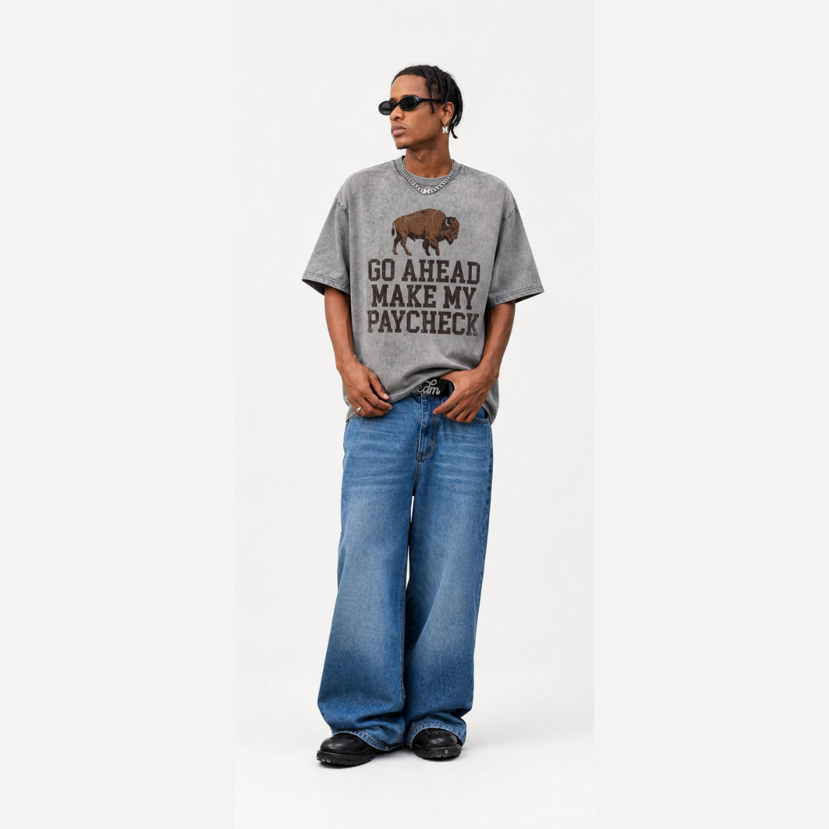 Lawless Row Make My Paycheck Tee | Western Bison Washed Cotton Streetwear