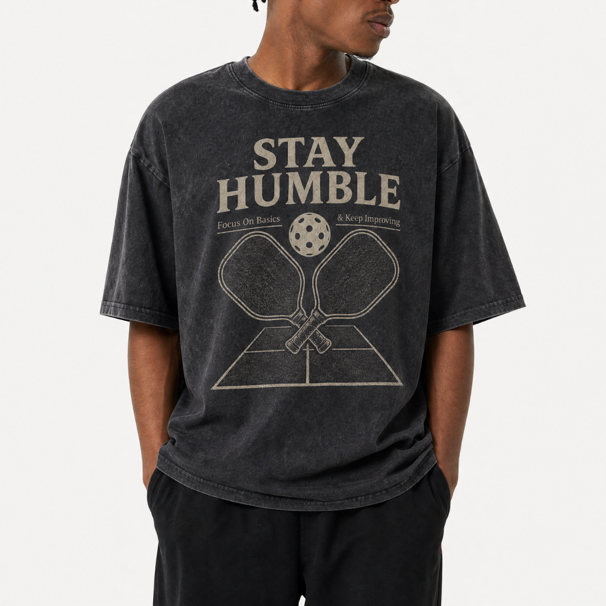 Lawless Row "Stay Humble" Pickleball Washed Black Oversized Tee