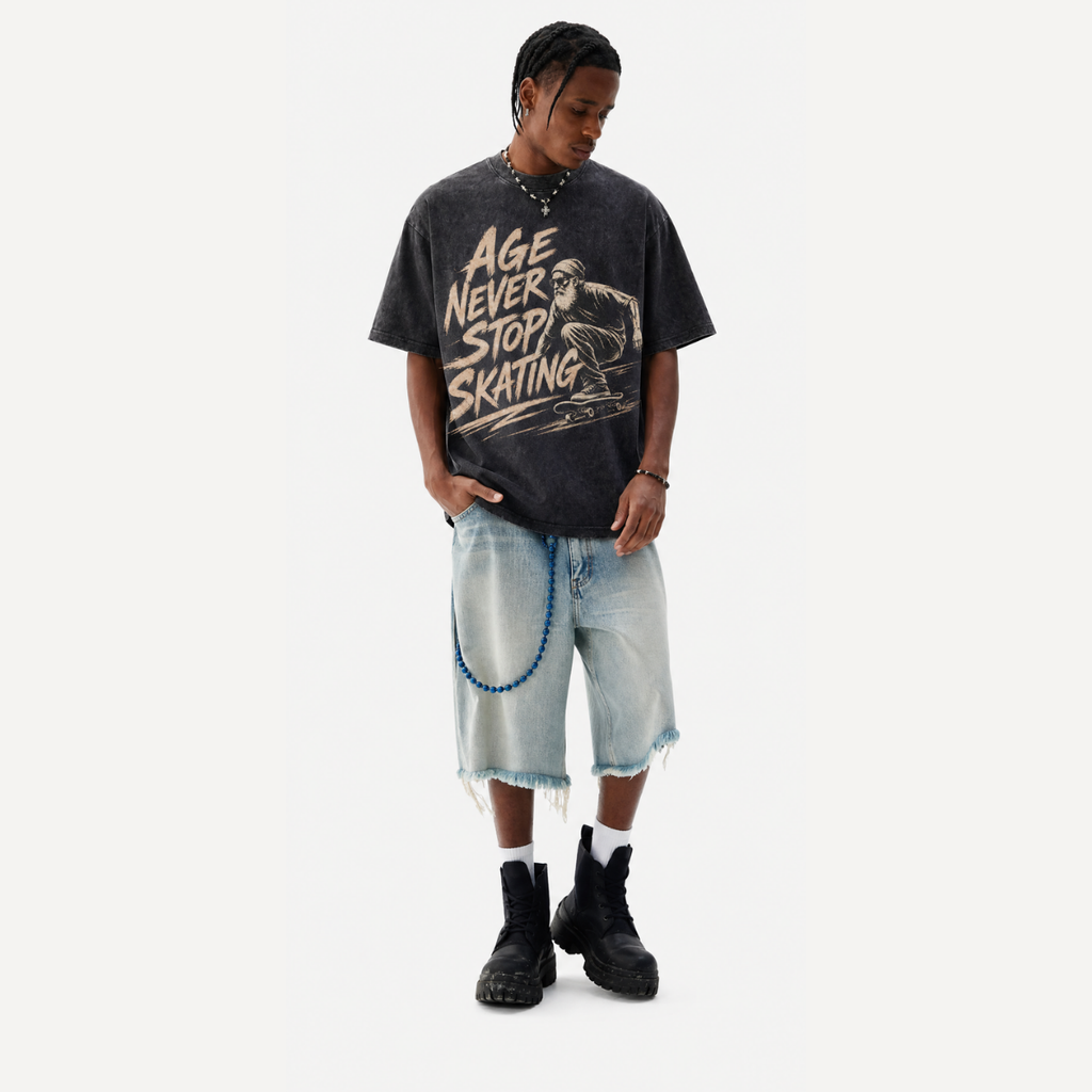 Lawless Row "Age Never Stop Skating" Washed Black Oversized Tee