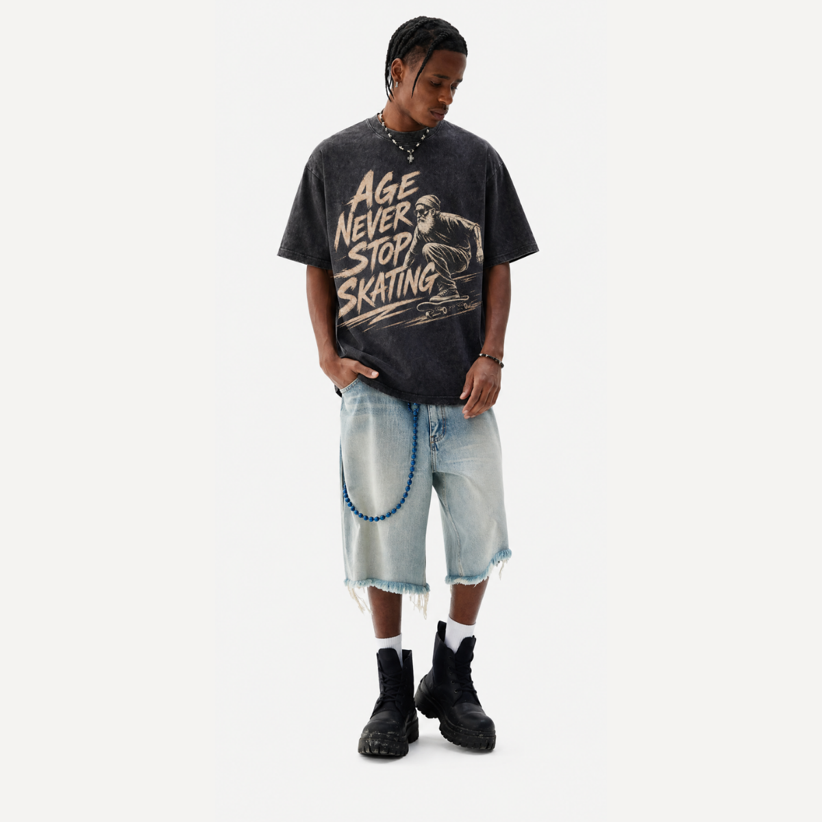 Lawless Row "Age Never Stop Skating" Washed Black Oversized Tee
