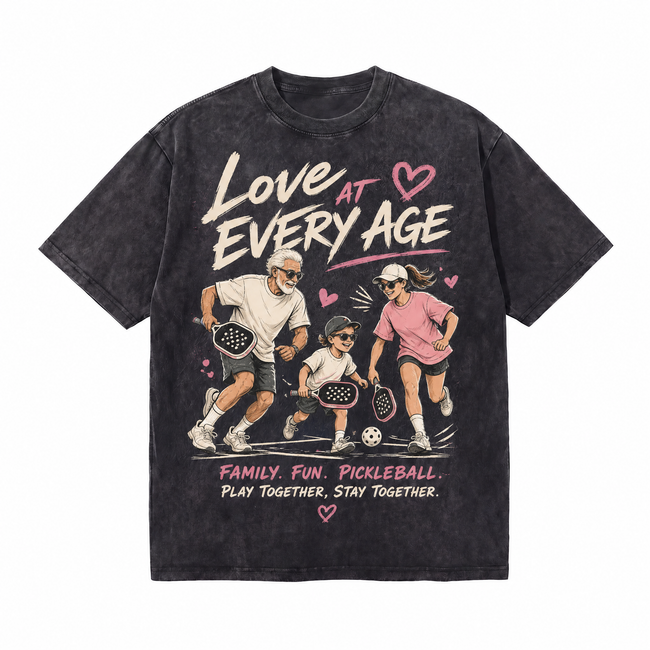 Vintage Acid Wash Love At Every Age Family Pickleball Play Together Oversized Graphic T-Shirt Hover Image