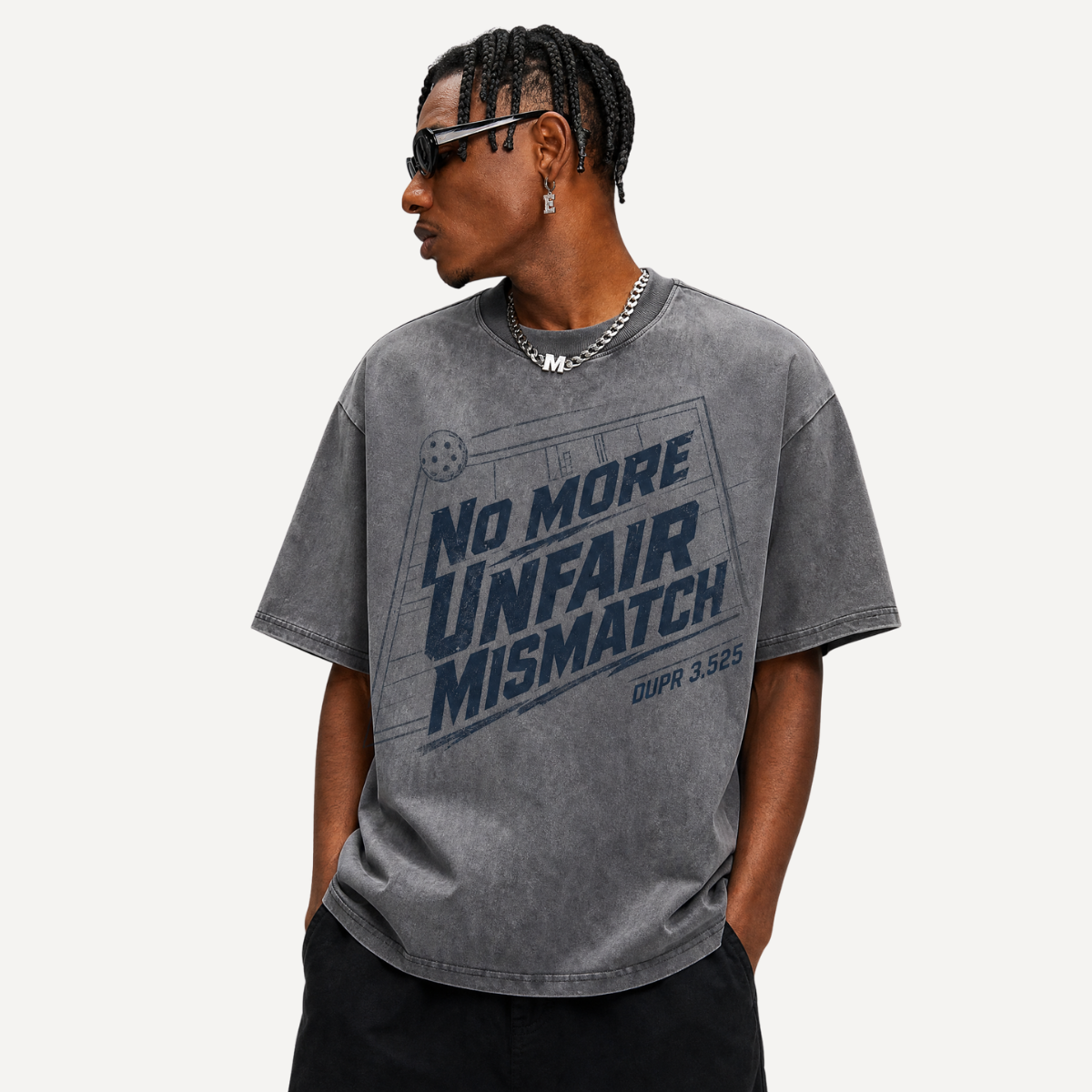 Lawless Row "No More Unfair Mismatch" Pickleball Attitude Washed Grey Oversized Tee