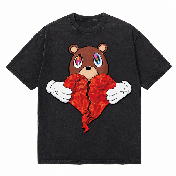 LAWLESSROW KANYE WEST Heartbreak Black Vintage Acid Wash Tee
