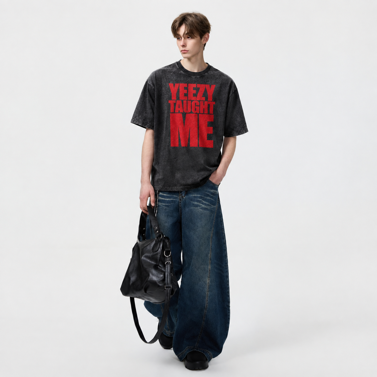 LAWLESSROW YEEZY TAUGHT ME Black Vintage Acid Wash Tee