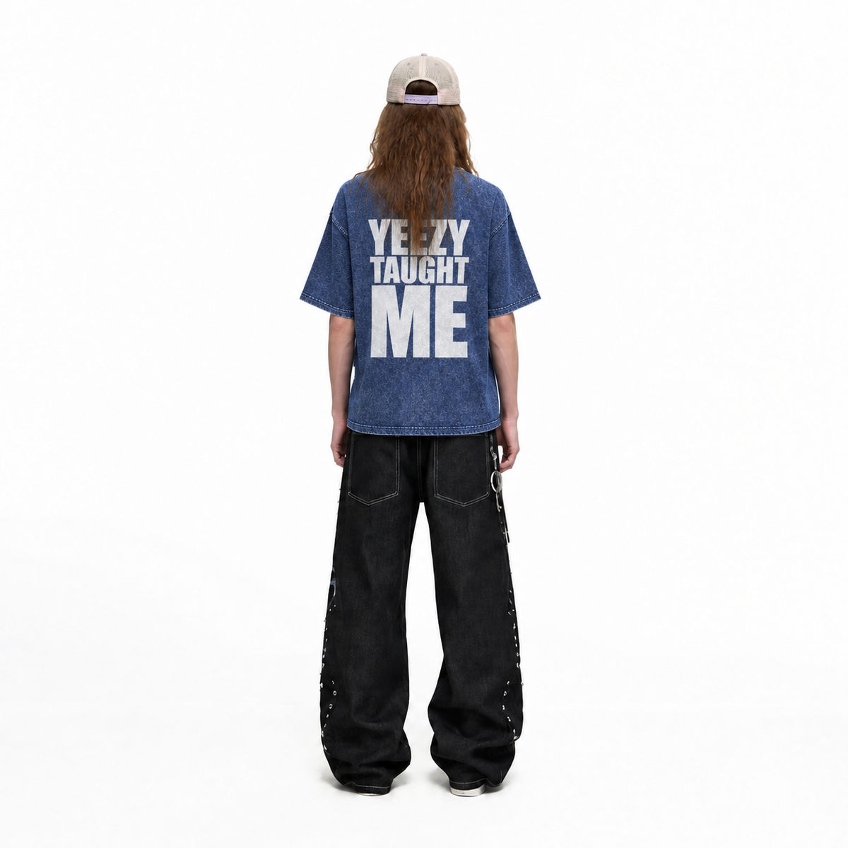 LAWLESSROW YEEZY TAUGHT ME Navy Vintage Acid Wash Tee