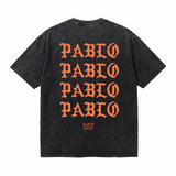 LAWLESSROW KANYE PABLO Black Vintage Acid Wash Tee