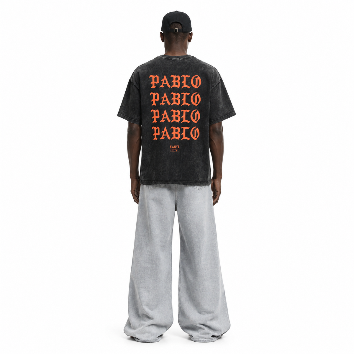 LAWLESSROW KANYE PABLO Black Vintage Acid Wash Tee