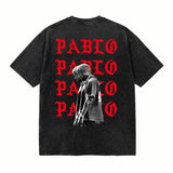 LAWLESSROW KANYE PABLO Portrait Black Vintage Acid Wash Tee
