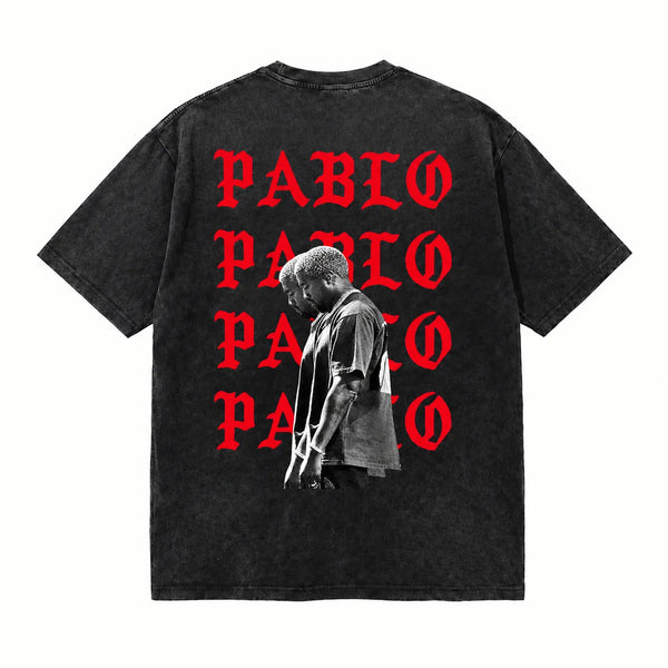 LAWLESSROW KANYE PABLO Portrait Black Vintage Acid Wash Tee