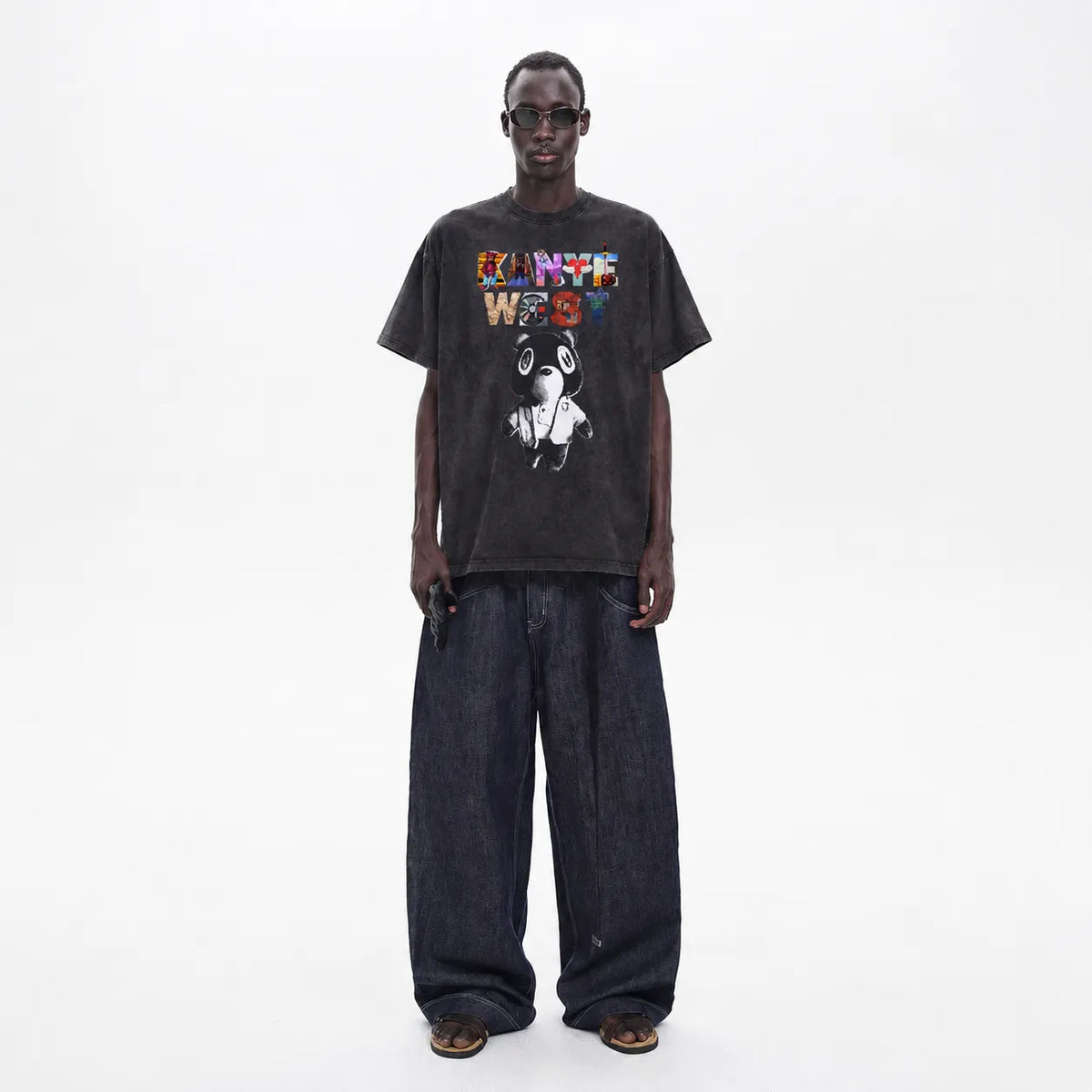LAWLESSROW KANYE Album Series Black Vintage Acid Wash Tee