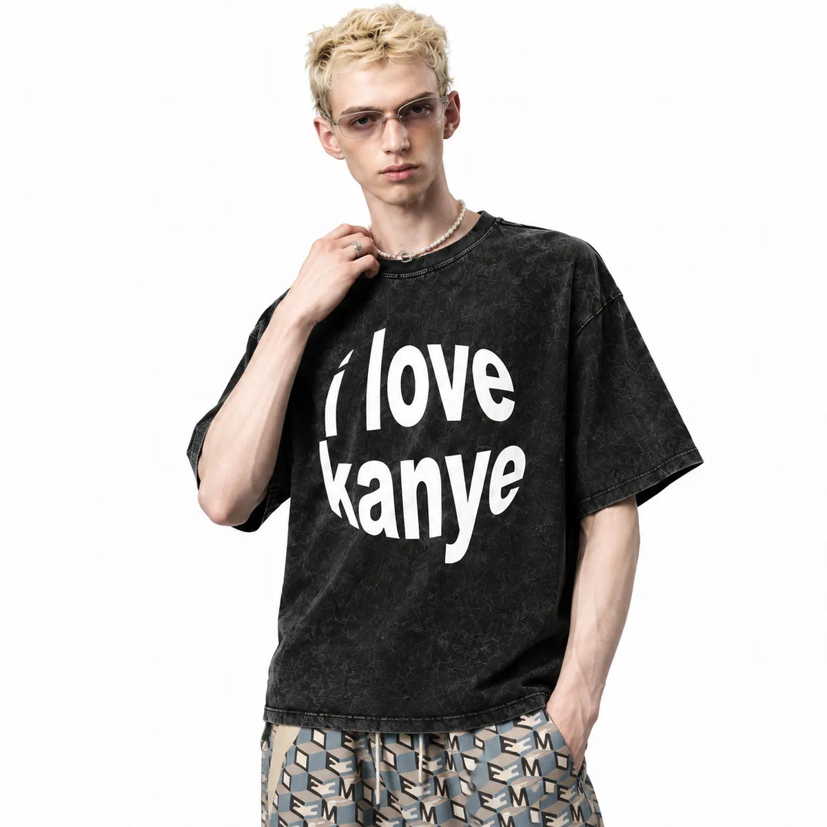 LAWLESSROW I LOVE KANYE Black Vintage Acid Wash Tee